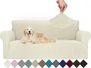 JIVINER Stretch Sofa Covers 1 Piece Couch Covers for 3 Cushion Couch Sofa, 3 Seater Sofa Slipcovers Furniture Protector with Elastic Bottom for Kids, Pets (Large, Beige Rhomb)