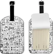 [OdDdot] Monochrome Sketch Style Gaming Print Luggage Tags for Suitcase,Travel Cruise Luggage Tag, with Privacy Flap Name ID Labels