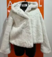 Forever New Hooded Faux Fur White Jacket, Size 12, New With Tag, RRP £110, b24