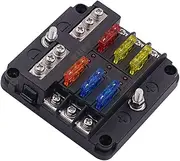 WUPP ST Blade Fuse Block with LED Warning Indicator Damp-Proof Cover - 6 circuits with negative bus Fuse Box for Car Boat Marine RV Truck DC 12-24V