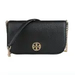 【TORY BURCH】TORY BURCH CHELSEA簡潔圓形立體雙TLOGO荔枝紋設計牛皮6卡吸扣翻蓋小斜背包(黑)