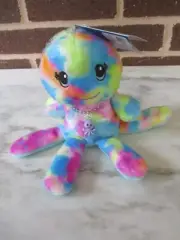 Build-A-Bear Mini Beans Rainbow Octopus 7 " Plush- Purple Octopus Necklace