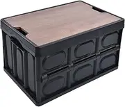 55L Oldable Large Capacity Plastic Tote Storage Box with Lid, Stackable Collapsible Container Organizer Bin for Closet, Car Trunk, Camping and Outdoor Activities