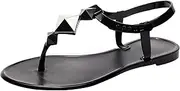 [OMGard] Women Sandals Studded Flip Flops Thong Jelly Shoes Adjustable T-Strap Jellies Flats Clear Dress Slipper Summer Beach Pool Slides Slip On Quick Dry Soft