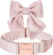 Unique Style Paws Silk Pink Dog Collar Adjustable Durable with Bow Wedding Bow Tie for Small Puppies and Cats
