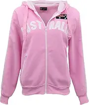 New Adults Australia Day Zip Up Hoodie Jacket w Flag Souvenir Jumper Sports Coat, Pink, XL