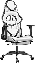 vidaXL Faux Leather Gaming Chair with Massage Function, Adjustable Backrest and Height in White & Black, Swivel Design with Footrest.