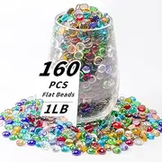 1 LB Mixed Color Flat Glass Beads, 160-180PCS Small Glass Marbles, Mini Flat Round Pebbles for Vase Filler and Floral, Fish Tank Rocks Decorative Gemstones for Home and Aquarium Décor