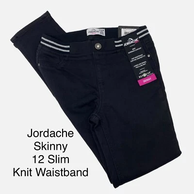 Jordache Jeans Girl’s 12 Slim Black Denim Skinny Jeans Pull-On Knit Waistband