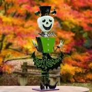 4.3ft Tall Metal Skeleton Man with Top-hat 'Happy Halloween' Figurine Decoration