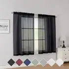 Short Sheer Curtains 45 Inch Length for Small Windows, Rod 42W x 45L Black
