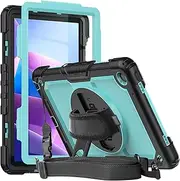 Herize Case for Lenovo Tab M10 Plus (3rd Gen) 10.6" 2022 w/Screen Protector & Pencil Holder, Rugged Heavy Duty Hybrid Shockproof Cover with Kickstand Hand/Shoulder Strap TB125FU/TB128FU SkyBlue