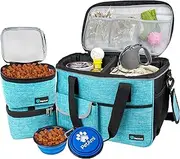 PetAmi Pet Travel Bag | Airline Approved Tote Organizer with Multi-Function Pockets, Food Container Bag and Collapsible Bowl | Perfect Dog Travel Set (Sea Blue, Small)