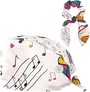 [FVQL] Pack of 1 Surgical Cap with Hair Scrunchy, Scrub Cap, Music Notes Pattern Abstract