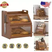 Vintage Large Bamboo Bread Box with Acrylic Window - Elegant Kitchen Organizer