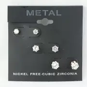Kohl's Earrings 3 Pairs Nickel Free Silver-tone Cubic Zirconia Studs #1052