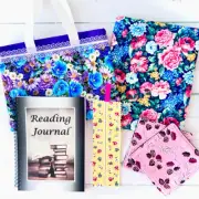 Handmade Gift Set - Reading Journal, Book Sleeve, Book Bag, Bookmark, Coasters