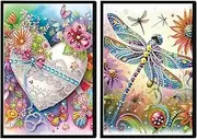 DCIDBEI 2 Pack 5D Diamond Painting Notebooks A5 Blanc Love Heart Dragonfly DIY Special Shaped Journal Sketchbook Cross Stitch Diamond Art Dairy Book Note Books Paint by Numbers Craft Kits for Adults