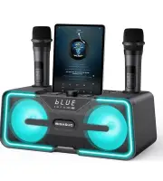 BIGASUO KA215 Pro Karaoke Machine – Portable Bluetooth Speaker with 2 UHF Mic