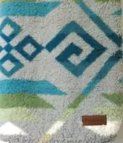 New Gray & Teal Blue Green Aztec Pendleton Sherpa Fleece Southwest Throw Blanket