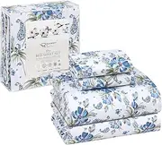[RUVANTI] 100% Cotton Sheets Queen Size Set, 4 Pieces, Soft & Breathable Percale Weave Bedding, Deep Pocket 16", Hotel Standard, Crisp Cool Feeling, Durable, Perfect Floral Bed Sheet, Paislyona