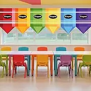 letesult 6PCS School Classroom Crayon Curtains, 33.5" x 20" Back to School Colorful Rainbow Curtains, First Day of School Crayon Themed Window Decors for Preschool Kindergarten Primary Decorations