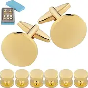 [GWD] Mens Cufflinks Stainless Steel Tuxedo Shirt Studs Set with Gift Box Silver Black Gold Cuff link Jewelry Gift Wedding Business