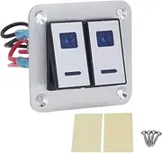 Switch Panel,Waterproof Toggle Switch Panel,Rocker Switch Panel 2 Gang Waterproof Toggle Switch Panel Aluminum Alloy with Blue Led Light for Car Rv Yacht