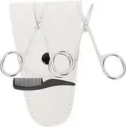 Gogogmee 4pcs Stainless Steel Beard Scissors Set Precision Trimming Shears with Nose Hair Trimmer White Leather Case Small Comb Grooming Kit for Barbers Home Use