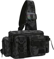 [SEIWEI] Fishing Shoulder Bag with Rod Holder - Waterproof Fishing Backpack Fishing Bag Multifunctional for Fishing Tackle Storage and Organisation, Black Camouflage