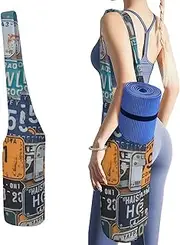 JKLQWH License Plate Printed Yoga Mat Bag Long Tote with Pockets for Your Yoga Accessories Exercise Yoga Mat Carrier Holder Multi-Functional Storage Bag Holds Most Pilates Mats