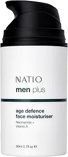 Natio Australia Men Plus Age Defence Face Moisturiser 80ml- Vitamin A, Niacinamide, Mountain Pepper Berry - Hydrating & Firming Face Cream for Men - Vegan Friendly & Made in Australia