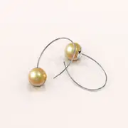 Solid 925 Sterling Silver Round Champagne Imitation Pearl Dangle Earrings