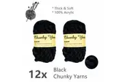 12x Black Colour Chunky Acrylic Knitting Yarns Thick Craft Wool Crochet Sew Bulk