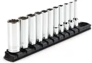 1/4 Inch Drive Deep 12-Point Socket Set with Rail, 11-Piece (5/32-9/16 in.) | SH