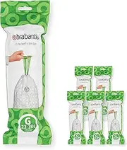 Brabantia 138423 PerfectFit Bin Liners Multipack (Size G/23-30 Litre) Thick Plastic Trash Bags with Tie Tape Drawstring Handles (120 Bags), White
