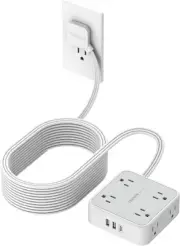 25 Ft Flat Plug Extension Cord with Surge Protector & 8 Outlets - 3 USB Ports
