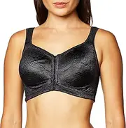 [Playtex] Women's 18 Hour Front Close Wirefree Back Support Posture Full Coverage Bra USE525, Black, 36C