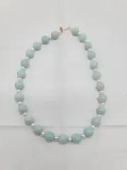 Chinese Style Natural Ice Blue Jadeite Beaded Necklace 14K GSJ 18"