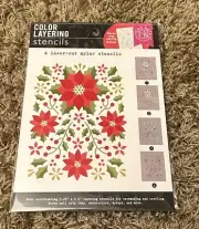 Hero Arts POINSETTIA PATTERN Color Layering Stencils 4 Pieces Christmas Holiday