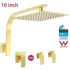 Brushed Gold Square 10'' Rain Shower Head Set Fixed Gooseneck Arm Mixer Taps