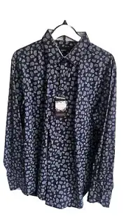 Quieti L Shirt Men's Navy paisley subtle sophis. plaid inside cuff/collar $115