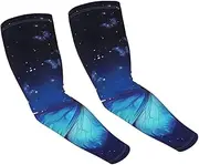 [FHEDVBN] Blue Starry Butterfly Arm Sleeves Compression Arm Covers for Men Women Outdoor Sun Sleeves Cooling Sports Sleeve, Black