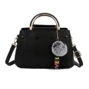 Small Square Bag Hairball Pendant Casual Single Shoulders Bag Ladies Handbag Messenger Bag (Black)