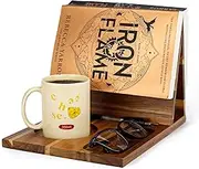 3HQ Wooden Book Stand for Reading Rest, Acacia Triangle Book Holder with Cup, Glasses, Pen & Phone Holder, Book Nook Reading Valet for Book Lover Gifts