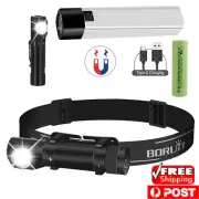 HP100 USB Flashlight Headlamp Head Torch Magnet Headlight Work Light +Battery