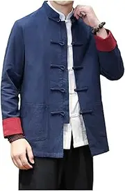 [qwmvhfg] tang suit， Chinese Tang suit， Chinese Retro Ethnic Tops Color Block Cardigan Tang Suit Men's Long-Sleeved Oriental Jackets
