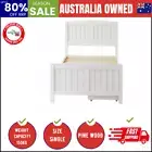 Wooden Bed Frame Single Size Base with Trundle Storage Drawers White