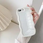 UEEBAI Wave Frame Clear Case for iPhone 7 Plus and iPhone 8 Plus Case Clear, Cute Wavy Phone Case for Girl Slim Fit Shockproof Phone Cover Bumper Translucent Soft Pretty Case for Women - White