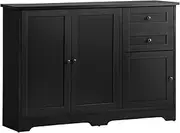 OIKITURE Buffet Sideboard Cabinet with 3 Doors & 2 Drawers, Multi-Storage Cabinet Cupboard for Kitchen Living Room Dining Room, Black